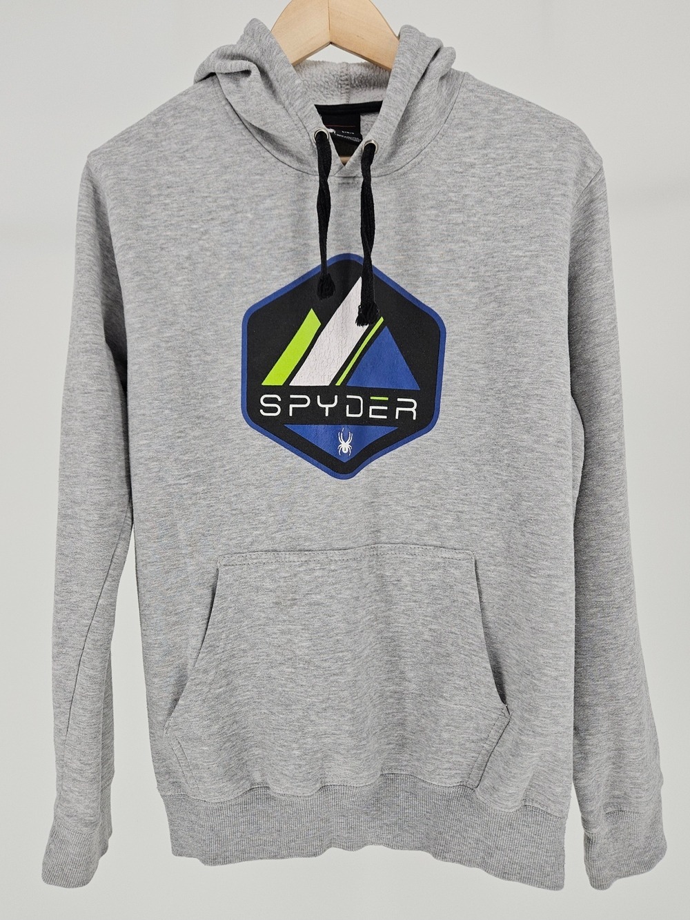 Spyder Logo Pullover Hoodie Men's Large Gray Fleece Lined Sweatshirt